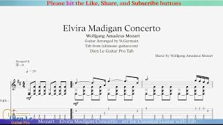 Mozart - Elvira Madigan Concerto - arr for Classical Guitar with Tab