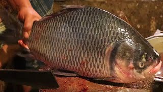 Huge Katla Fish Cutting Skills Live in The Fish Market  Impressive Fish Cutting Techniques