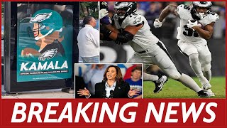 Eagles hit back at fake Kamala Harris ads around Philadelphia.