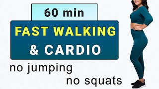 1 hour FAST WALKING - Low  Impact Cardio Workout🔥 7000 Steps No Jumping No Squats - All Standing