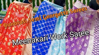 Semi Khaddi Georgette Saree With Blouse Piece | बनारसी सेमी खड्डी जॉर्जेट साड़ी