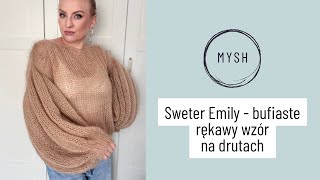 Sweter Emily z balonowymi rękawami wzór na druty Magicloop.pl