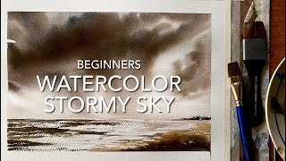 Beginners STORM CLOUDS SEASCAPE WATERCOLOR Landscape, Loose Watercolour PAINTING Techniques Tutorial