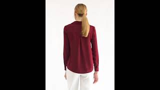 Allegra K Women's Office Elegant V Neck Blouse Long Sleeve Satin Work Shirt at Amazon Women’s Clothi