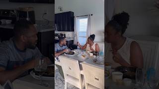 (Pt 2) Just a husband & wife peacefully eating lunch before our son woke up & chose violence lol… 😆