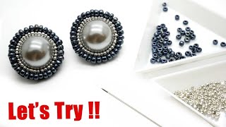 【ビーズ刺繍】カボションとシードビーズとフェルトで作る ハンドメイドビジューピアスの作り方 〜DIY 〜 Handmade beads stitch earring / How to make