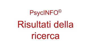 PsycINFO - Risultati della ricerca