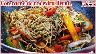 Chow mein con carne de res |FIDEOS CHINOS CON CARNE Y VEGETALES |FAJITAS