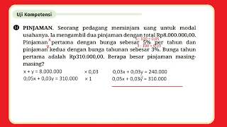 Pinjaman. Seorang pedagang meminjam uang untuk modal usahanya. Ia mengambil (Uji Kompetensi SPLDV)