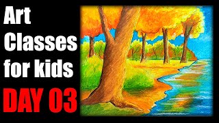 How To Draw scenery of Autumn Season step by step - Autumn Season Drawing|Drawing for Kids Day 03