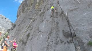 Rock Climbing Omis, Croatia. Jube 4a, sector Planovo