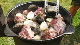 ХОРХОГ/ МЯСО БАРАНА НА РАСКАЛЕННЫХ КАМНЯХ В КАЗАНЕ НА КОСТРЕ