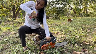 She Tries Starting with not well Chainsaw / Need for Help