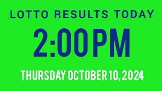 2pm Lotto Results Today October 10, 2024 ez2 swertres 2d 3d pcso