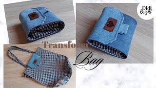 DIY Packable Shopping Bag sewing tutorial. Foldable Tote Bag with old jeans. Grocery Eco Bag making.