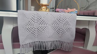 Tığ İşi Kare Motifli Runner Yapımı - Very Simple Table Runner Guide for Beginners Step by Step