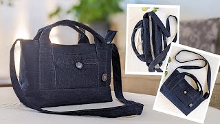 DIY Cute Denim Crossbody Handbag with Zipper Out of Old Jeans | Bag Tutorial | Upcycle Craft