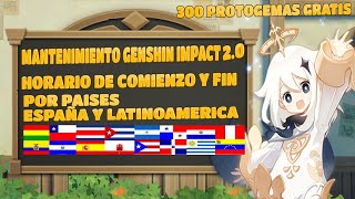 Horario de inicio de mantenimiento genshin impact para España y LatinoAmerica 300 protogemas