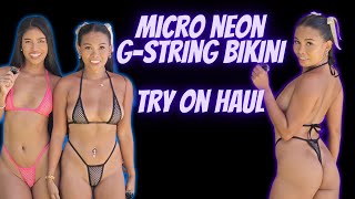 [4K} Micro G String Bikini Try On w/ Mitch and Mai