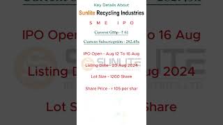 Sunlite Recycling Industries Latest GMP, Subscription & Listing Gain #gmp #ipo #shareinfo