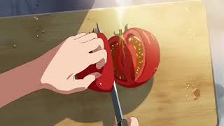 Aesthetic anime cooking ramen with sound effects