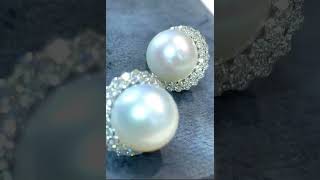 Luxury South Sea White Pearls Earring with Diamonds, Classic Daily Design, Precious Gift for Her