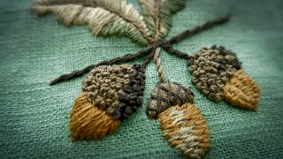 Embroidery of acorn: 3 different ways | Hand Embroidery tutorial