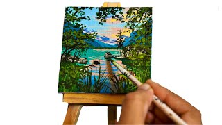 TIME LAPSE ACRYLIC LANDSCAPE PAINTING: realistic mini canvas painting tutorial