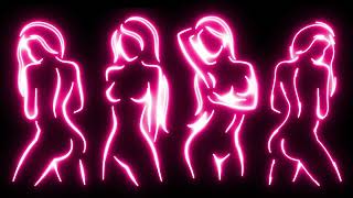 Glowing Neon Icon Girl Outline on Black Background. Neon Signs Body Symbols. Sexy Female Body Lines