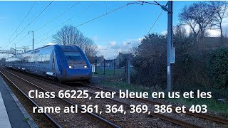 Spot en bretagne#222, Class 66225, zter bleue en us et les rame atl 361, 364, 369, 386 et 403