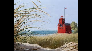 Oil Painting Time Lapse of Big Red Lighthouse through the Dunes, Holland, Michigan