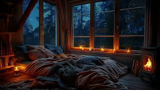 Soothing Rainfall in a Warm Bedroom - Relaxing Fireplace Sounds for a Peaceful Night