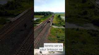 Kereta api khusus servis jalur lintasan rel | Maintenance train for railway in overpass tegalgondo