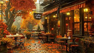 Positive Autumn Jazz Music to Happy Day ☕ Rooftop Coffee Shop Ambience & Falling Autumn Leaves