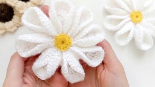 Объёмный вязаный цветок крючком🌼 Ромашка💛 Красивый и простой мотив☺️ Crochet this (3d) daisy with 💞