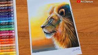 Lion Face Side View Drawing with Oil Pastel | Step-by-Step Tutorial