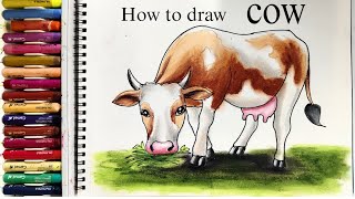 How to draw a cow | step by step drawing| oil pastels |