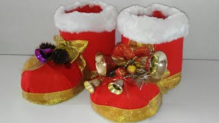 como hacer botas de navidad con botellas de plastico tutorial manualidades adornos navideños DIY