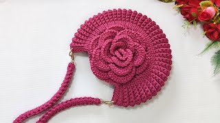 كروشيه حقيبه على شكل وردة الجورى/ورده مجسمهcrochet bag /Bolsa de gan /Tığ işi çanta/Bolsa de