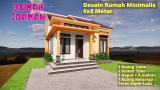 Desain Rumah Minimalis 6x8 Meter | 2 Kamar Tidur