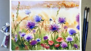 Wild Flowers in Field-Watercolor Painting -Tutorial for Beginners Using Masking Fluid.