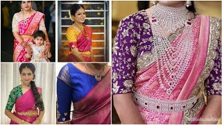 Latest pink saree contrast blouse collection 2022 || pink saree mix and match blouse designs