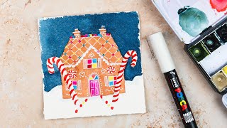 Paint a Gingerbread Cottage with me! Watercolour Christmas Card No. 3