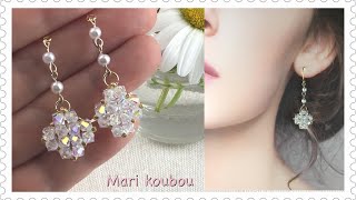 Swarovski モチーフピアスの作り方/How to make cube-shaped motif earrings