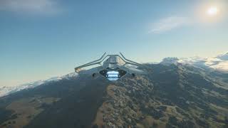 Star Citizen: Alpha 3.8 - flying over  an enclave without any snow, on Microtech