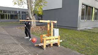 Tribok / Trebuchet throwing a Basketball Slow Motion