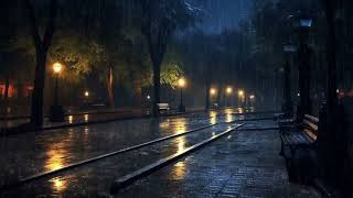 Heavy Rain in a Park at Night - Rain Sounds for Sleeping, Relax, Study