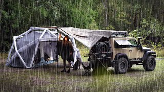 $3,800 German Tent in the RAIN 🌧️, Finetuned SOLO Car Camping [ Relaxing Nature sounds ASMR ]