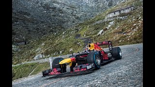 Sébastien Buemi takes Red Bull RB8 racing car round perilous Gotthard-Pass in Switzerland