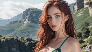 Beautiful girl in alluring outfits posing at the mountain lake | AI Art Lookbook | AI Beauty and Art